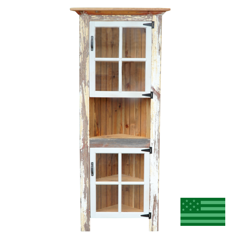 Aura Corner Hutch with Two Windows - Reclaimed Barnwood